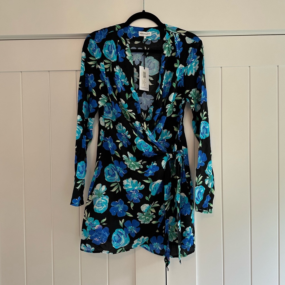 WeWoreWhat Cowl Neck 90's Floral Mini Wrap Dress
